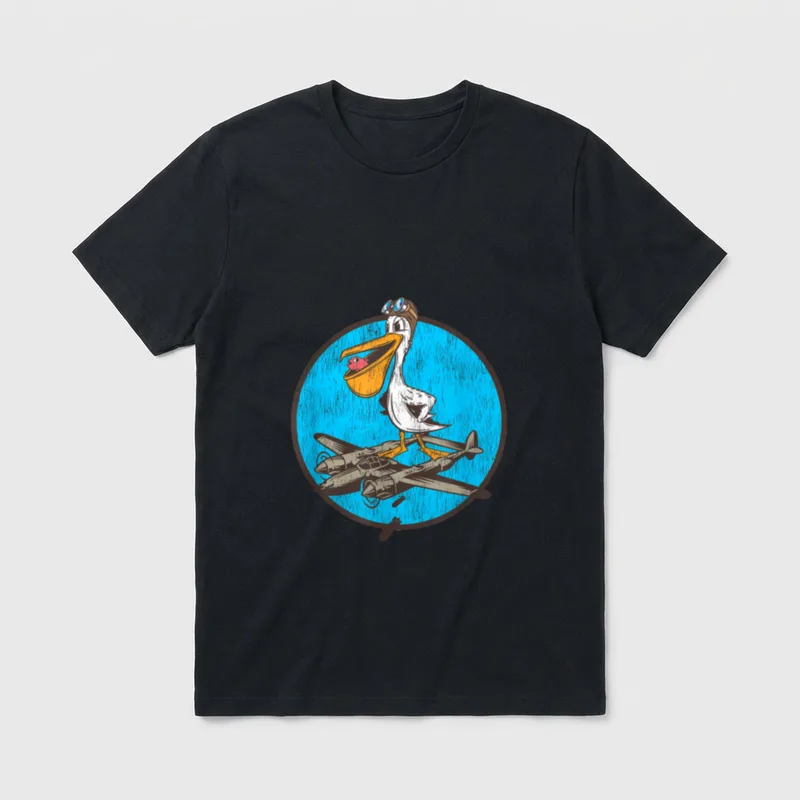 World War 2 Fighter Pilot WWII T-Shirt – Pelican on P-38 fighter plane patch design – Classic T-Shirt in Black