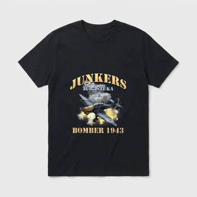WWII Stuka Pilot T-Shirt – JUNKERS JU87 STUKA BOMBER 1943 with aircraft illustration – Classic T-Shirt in Black