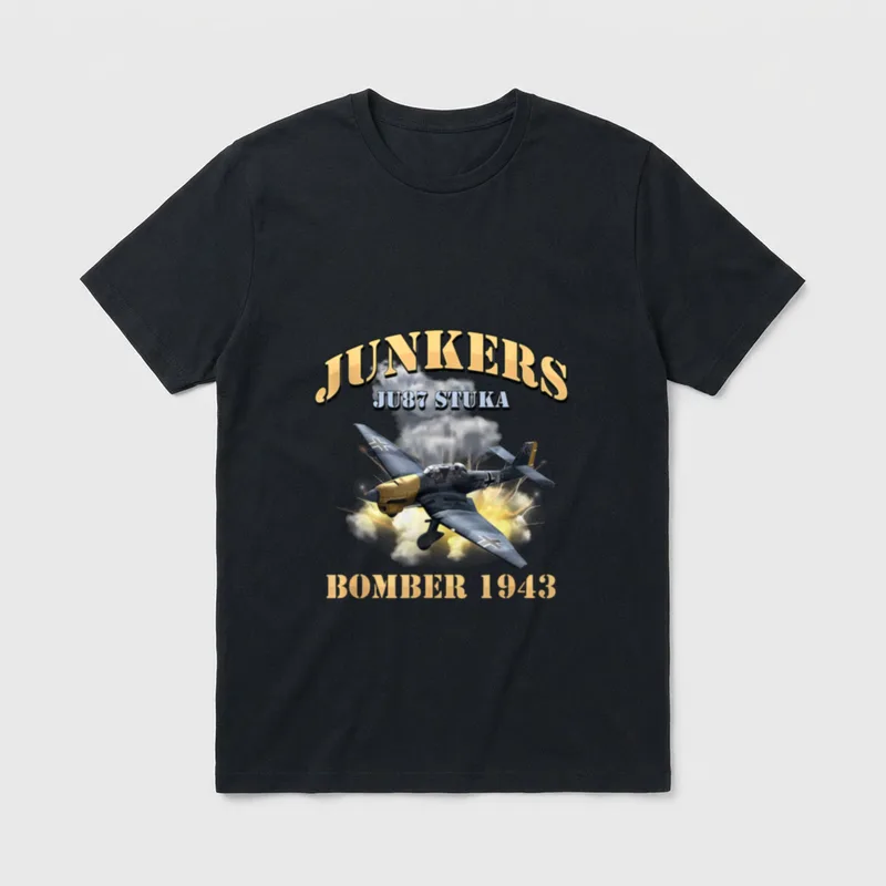 WWII Stuka Pilot T-Shirt – JUNKERS JU87 STUKA BOMBER 1943 with aircraft illustration – Classic T-Shirt in Black