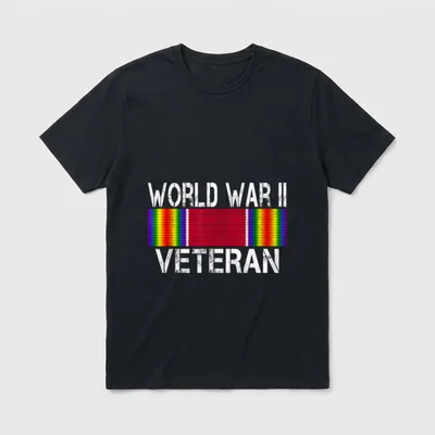 World War II Veteran US Service T-Shirt – WORLD WAR II VETERAN text with Victory Ribbon – Classic T-Shirt in Black