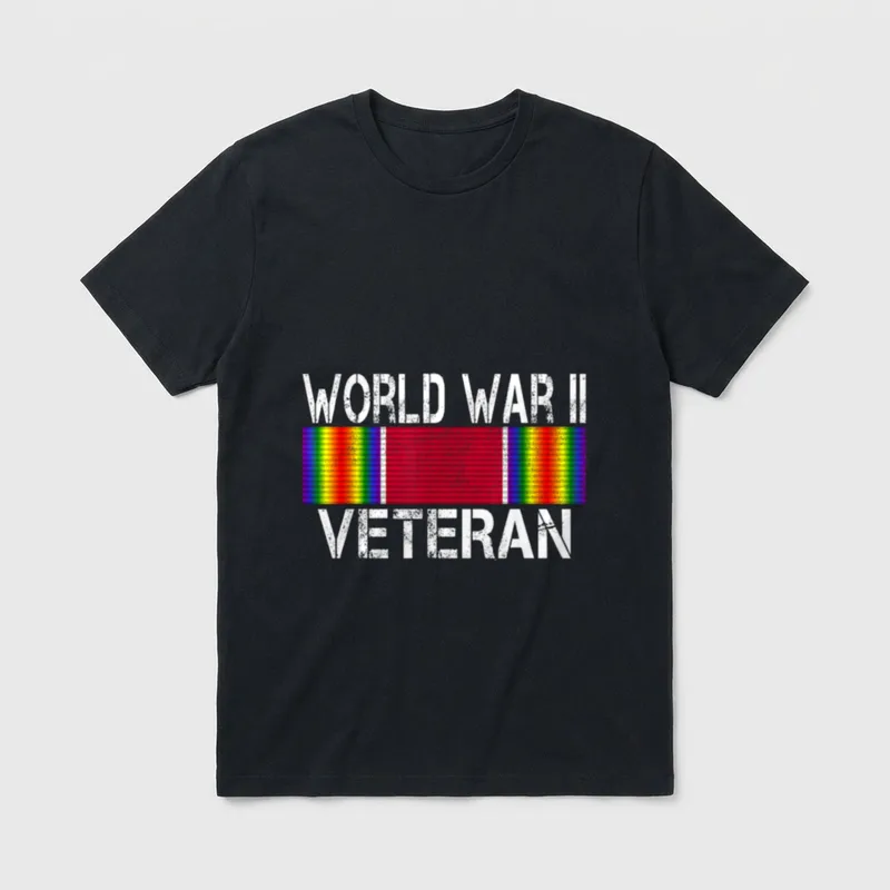 World War II Veteran US Service T-Shirt – WORLD WAR II VETERAN text with Victory Ribbon – Classic T-Shirt in Black