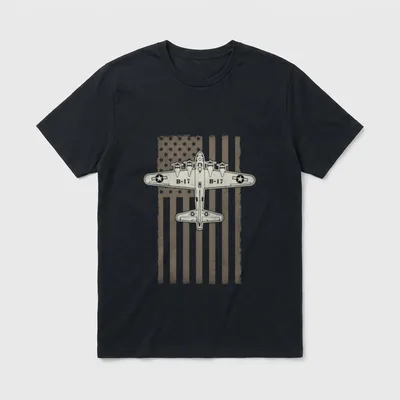 WW2 Plane Aircraft USA Flag Veteran T-Shirt – Classic T-Shirt in Black