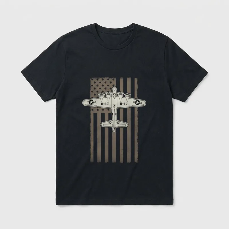 WW2 Plane Aircraft USA Flag Veteran T-Shirt – Classic T-Shirt in Black