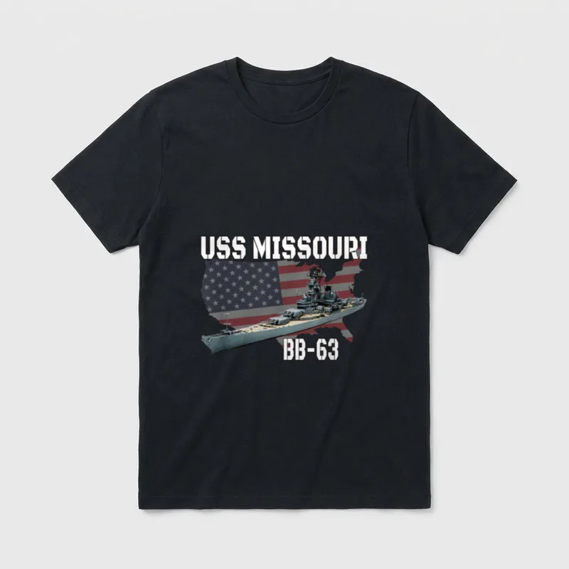 Battleship USS Missouri BB-63 Warships Veterans T-Shirt – Classic T-Shirt in Black